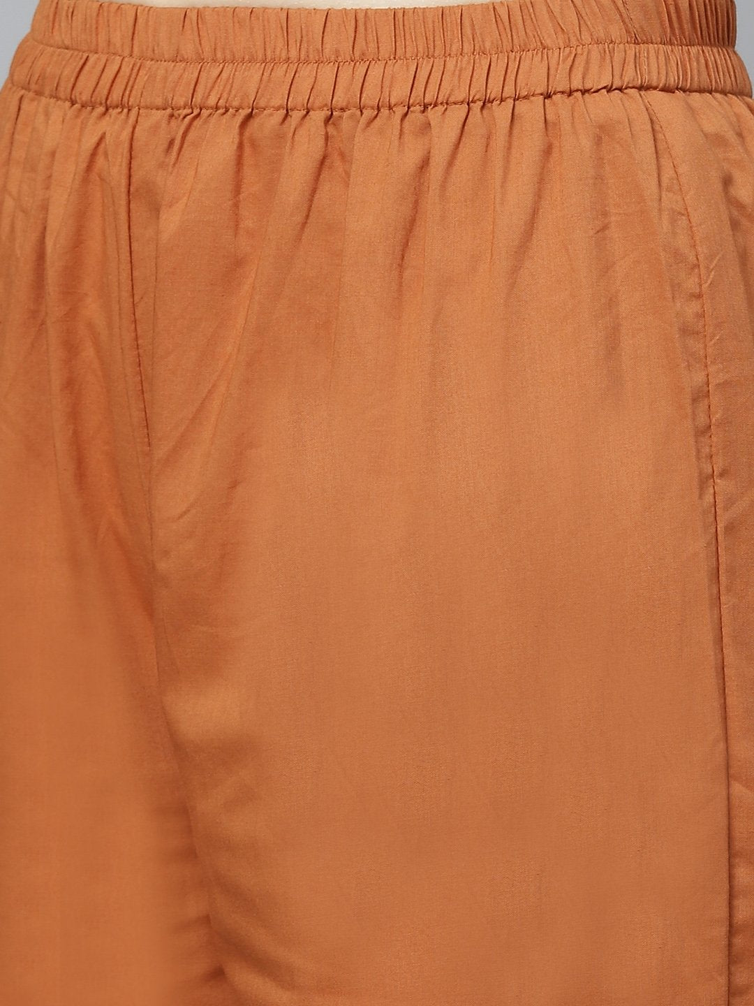 Women Brown Three-Quarter Sleeves Flared Kurta With Trouser | LASVINI - Redefining Indian Fashion with Elegance