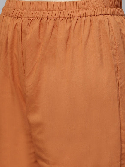 Women Brown Three-Quarter Sleeves Flared Kurta With Trouser | LASVINI - Redefining Indian Fashion with Elegance