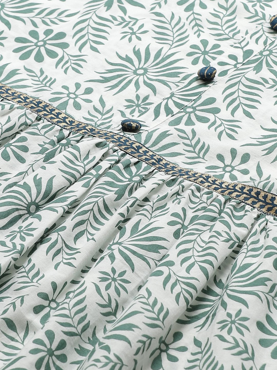 Women White Floral Printed Round Neck Cotton A-Line Dress | LASVINI - Redefining Indian Fashion with Elegance