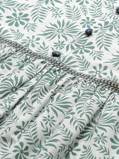Women White Floral Printed Round Neck Cotton A-Line Dress | LASVINI - Redefining Indian Fashion with Elegance