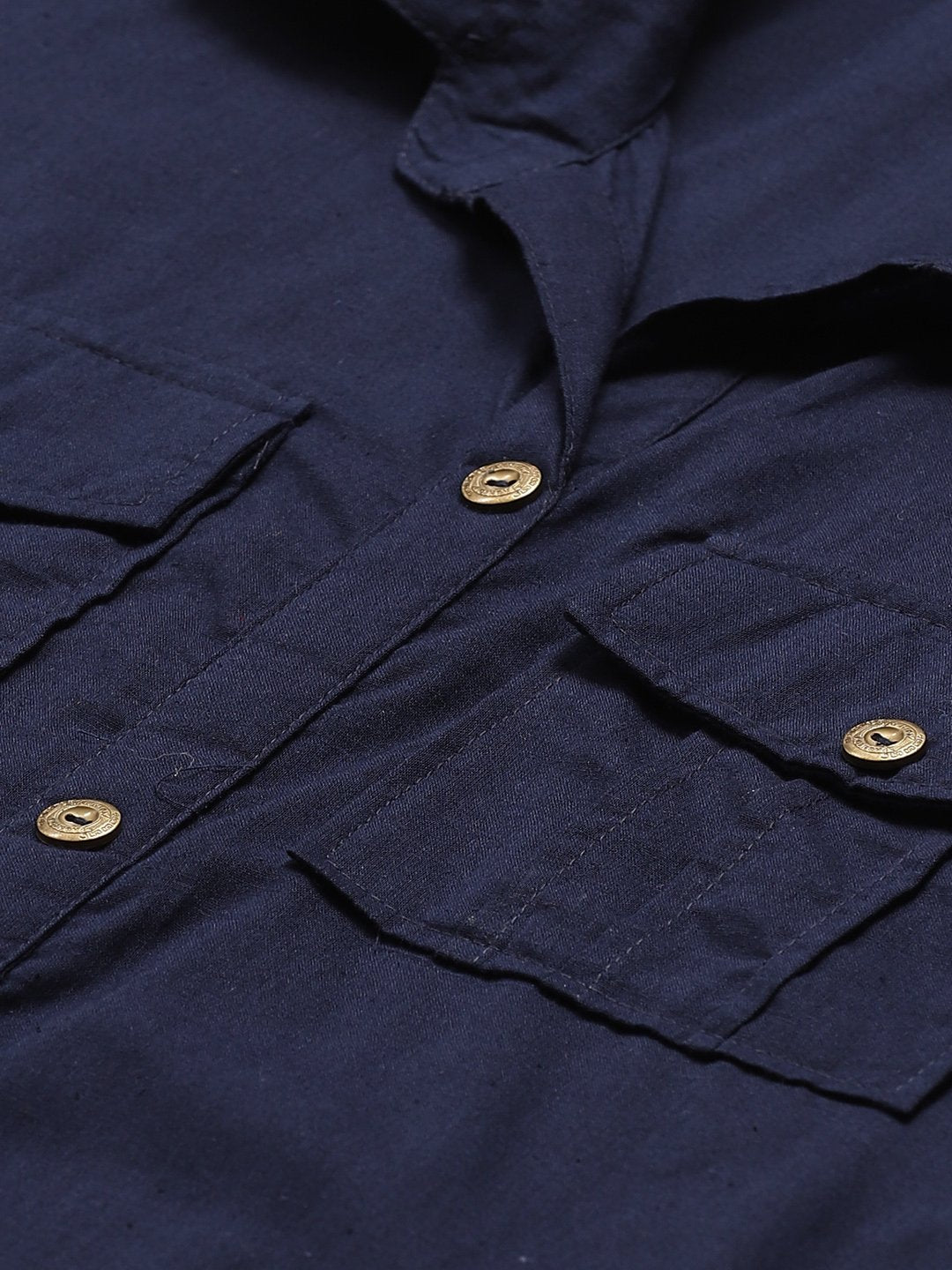 Women Navy Blue Calf Length Three-Quarter Sleeves Pathani Solid Solid Cotton Kurta | LASVINI - Redefining Indian Fashion with Elegance