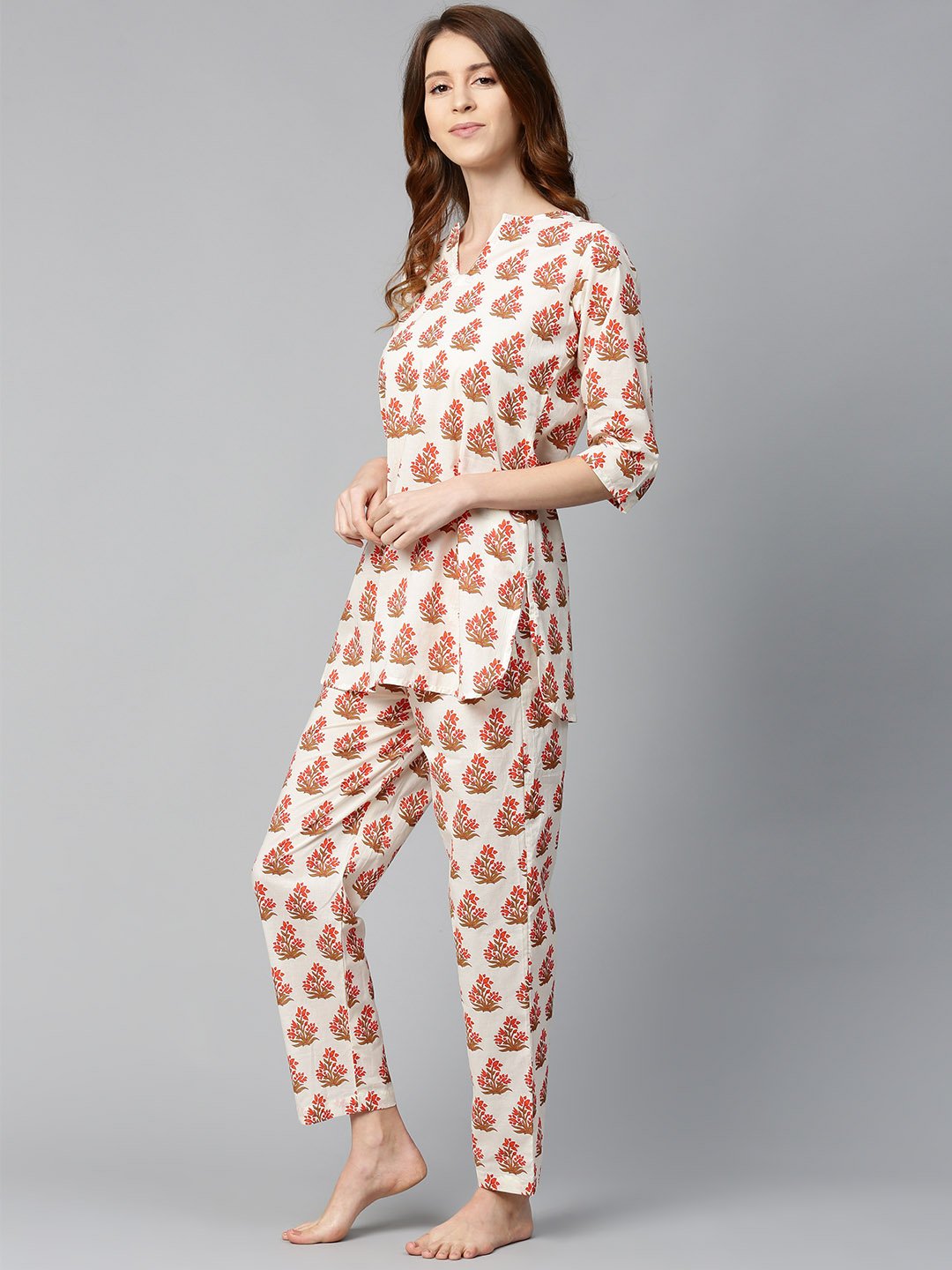 Women White And Multi Floral Prnt Top And Pant Set | LASVINI - Redefining Indian Fashion with Elegance