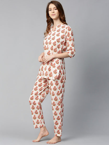 Women White And Multi Floral Prnt Top And Pant Set | LASVINI - Redefining Indian Fashion with Elegance