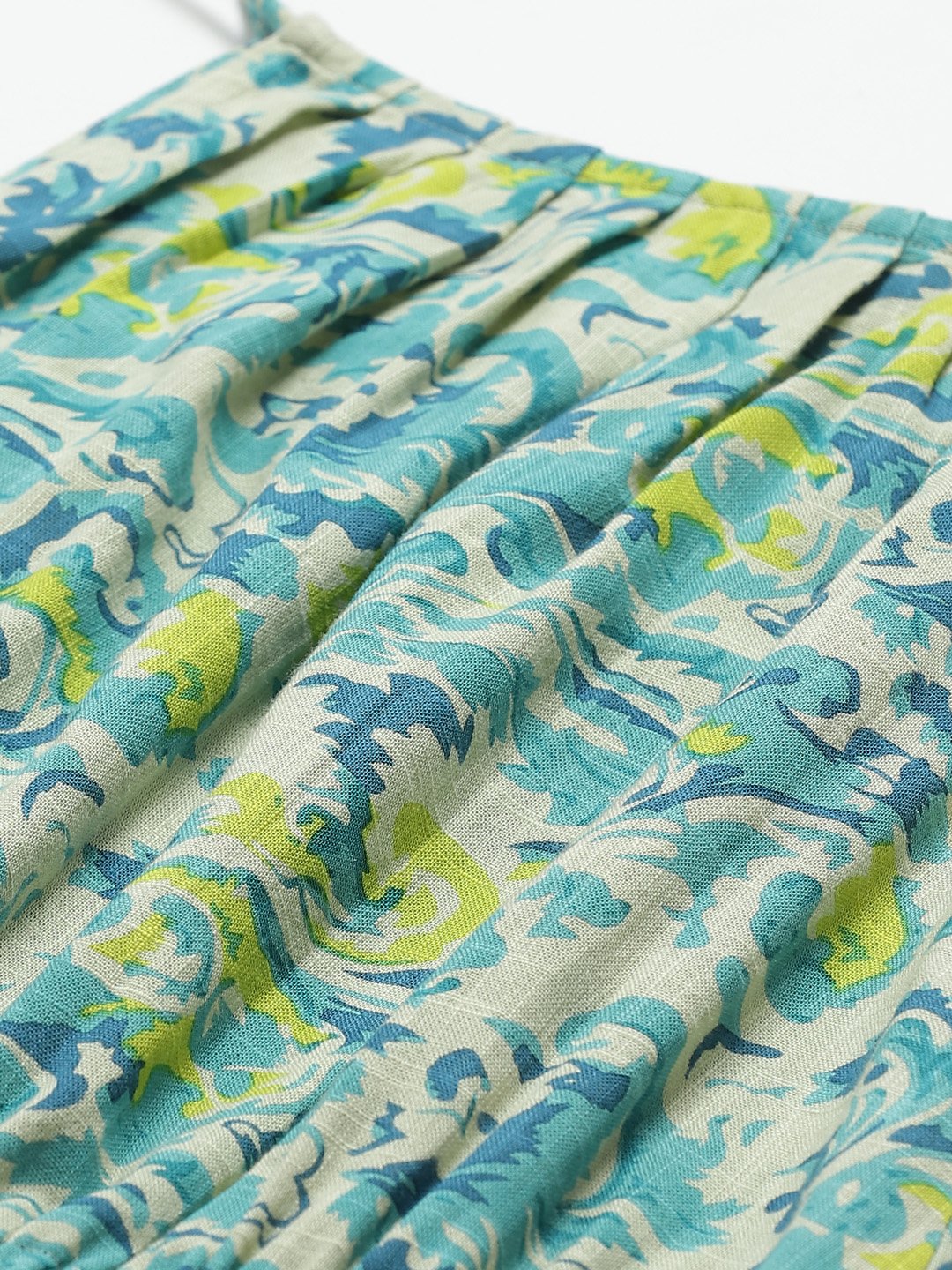 Women White And Blue Floral Printed Halter Neck Cotton A-Line Dress | LASVINI - Redefining Indian Fashion with Elegance