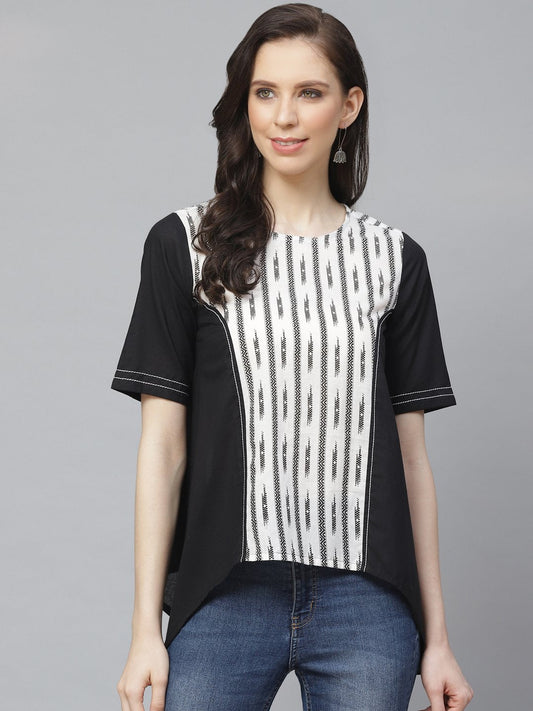 Women Black And White Front Panel High And Low Tunic | LASVINI - Redefining Indian Fashion with Elegance