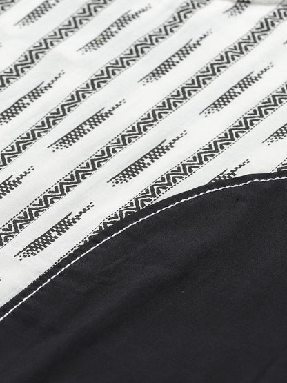 Women Black And White Front Panel High And Low Tunic | LASVINI - Redefining Indian Fashion with Elegance