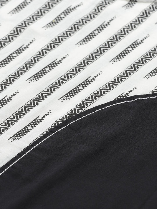 Women Black And White Front Panel High And Low Tunic | LASVINI - Redefining Indian Fashion with Elegance