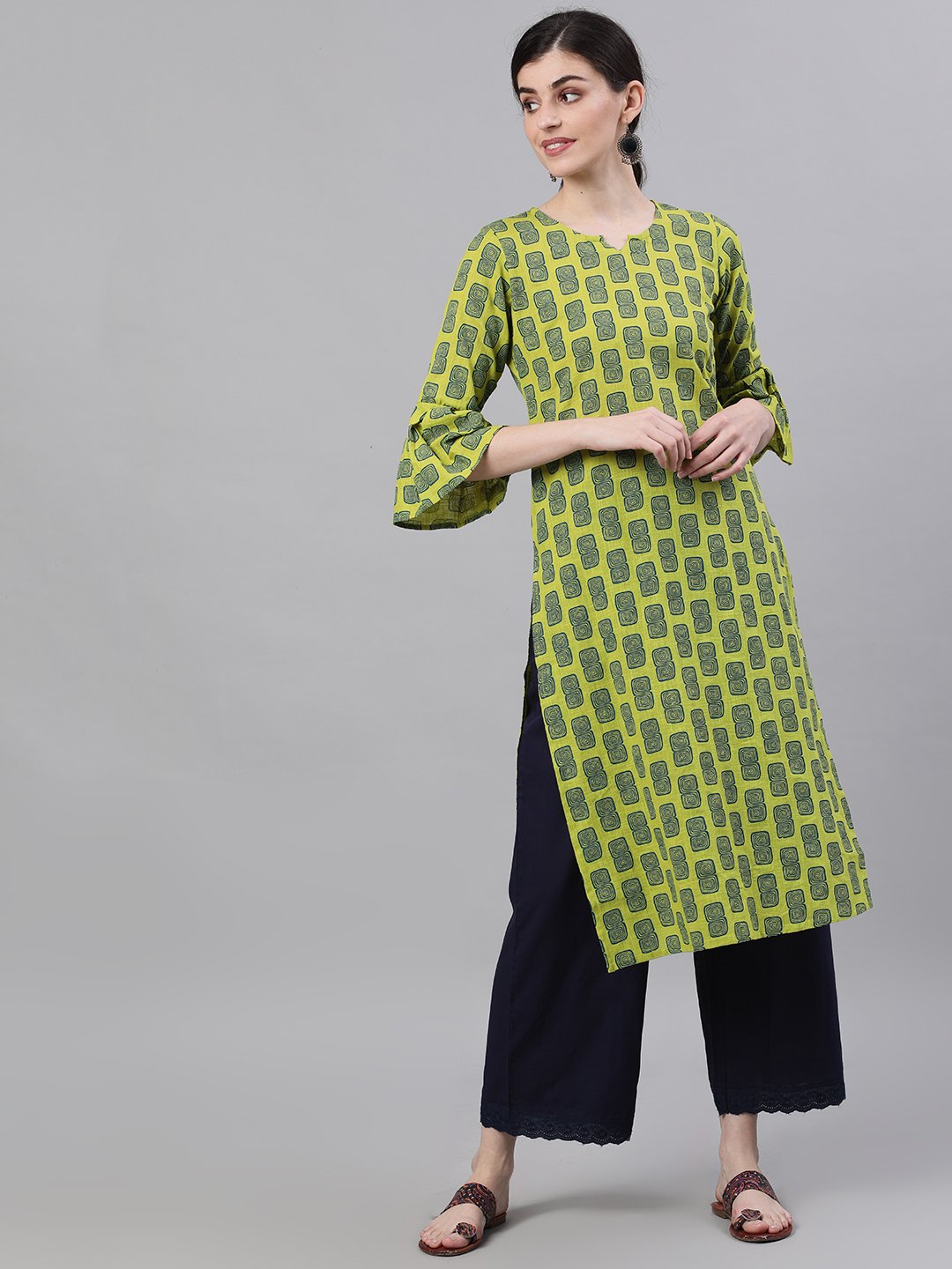 Women Black Calf Length Short Sleeves Kaftan Bandhani Dyed Cotton Kurta | LASVINI - Redefining Indian Fashion with Elegance