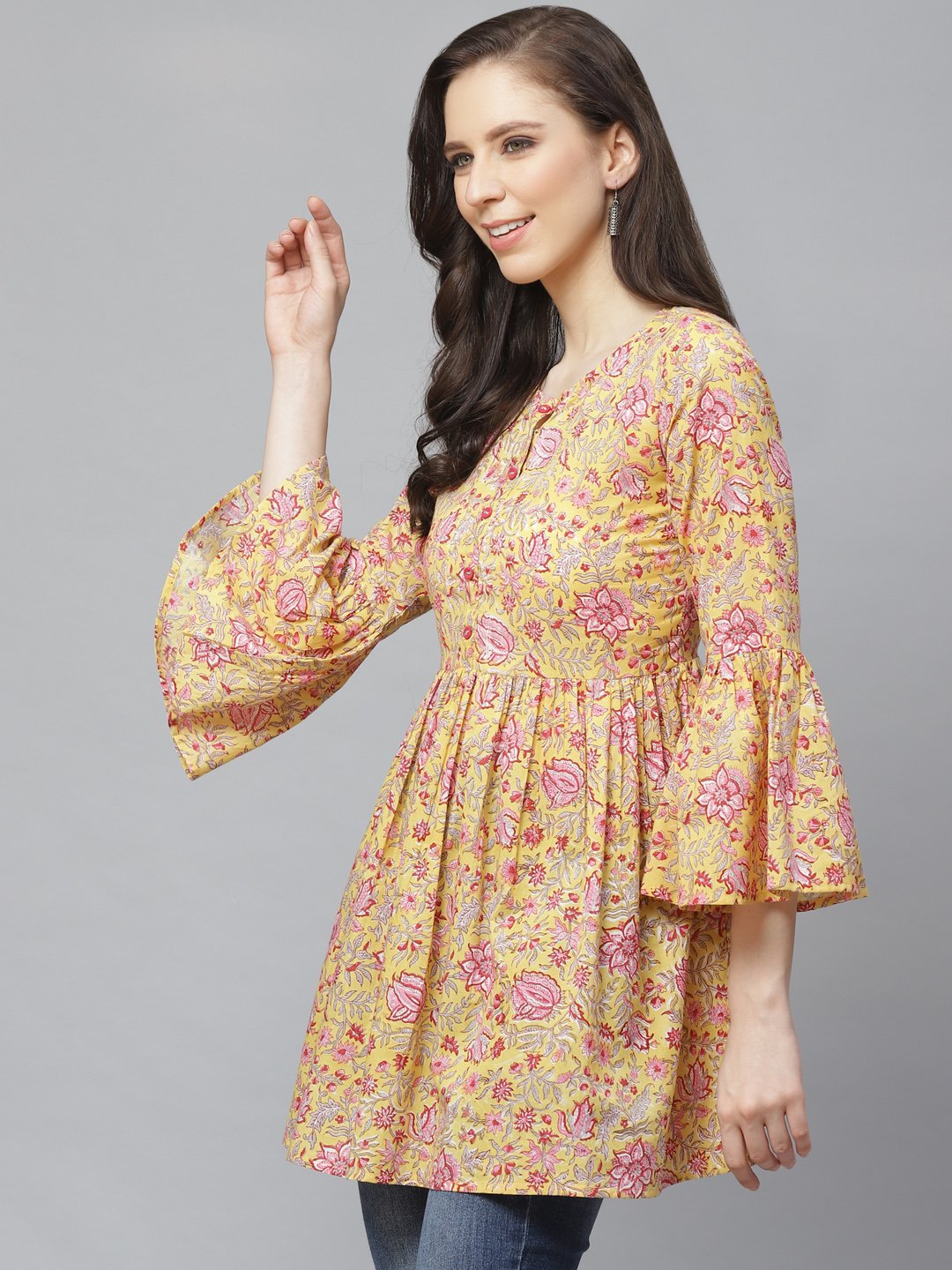Women Mustard Yellow Printed Tunic | LASVINI - Redefining Indian Fashion with Elegance