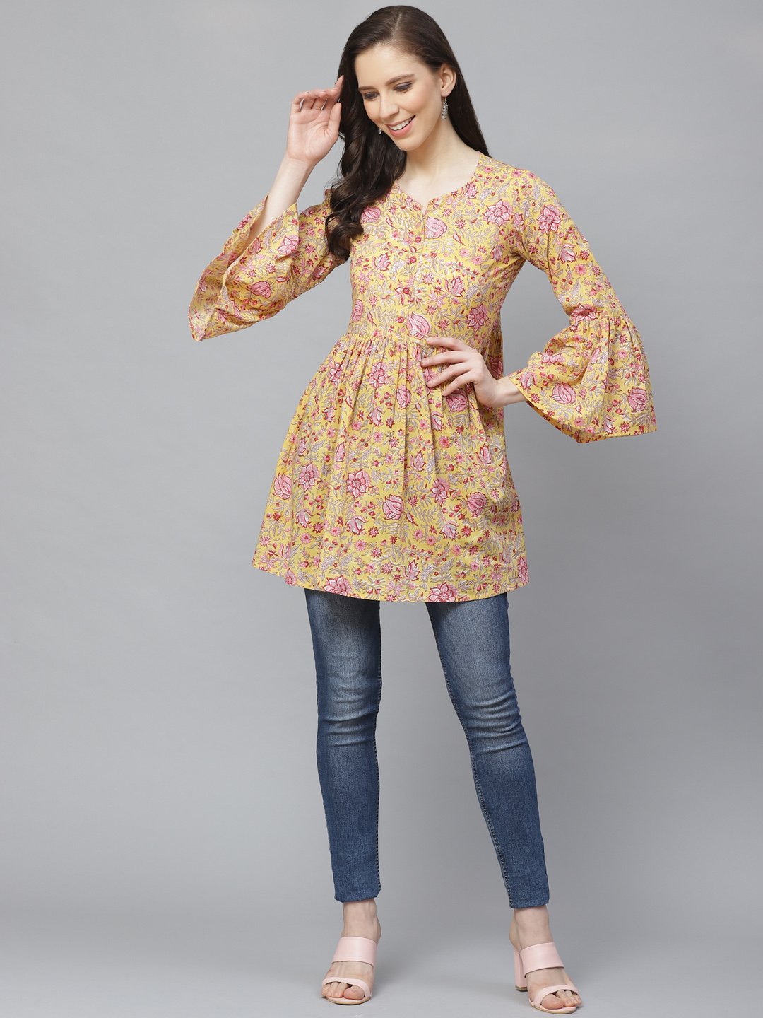 Women Mustard Yellow Printed Tunic | LASVINI - Redefining Indian Fashion with Elegance