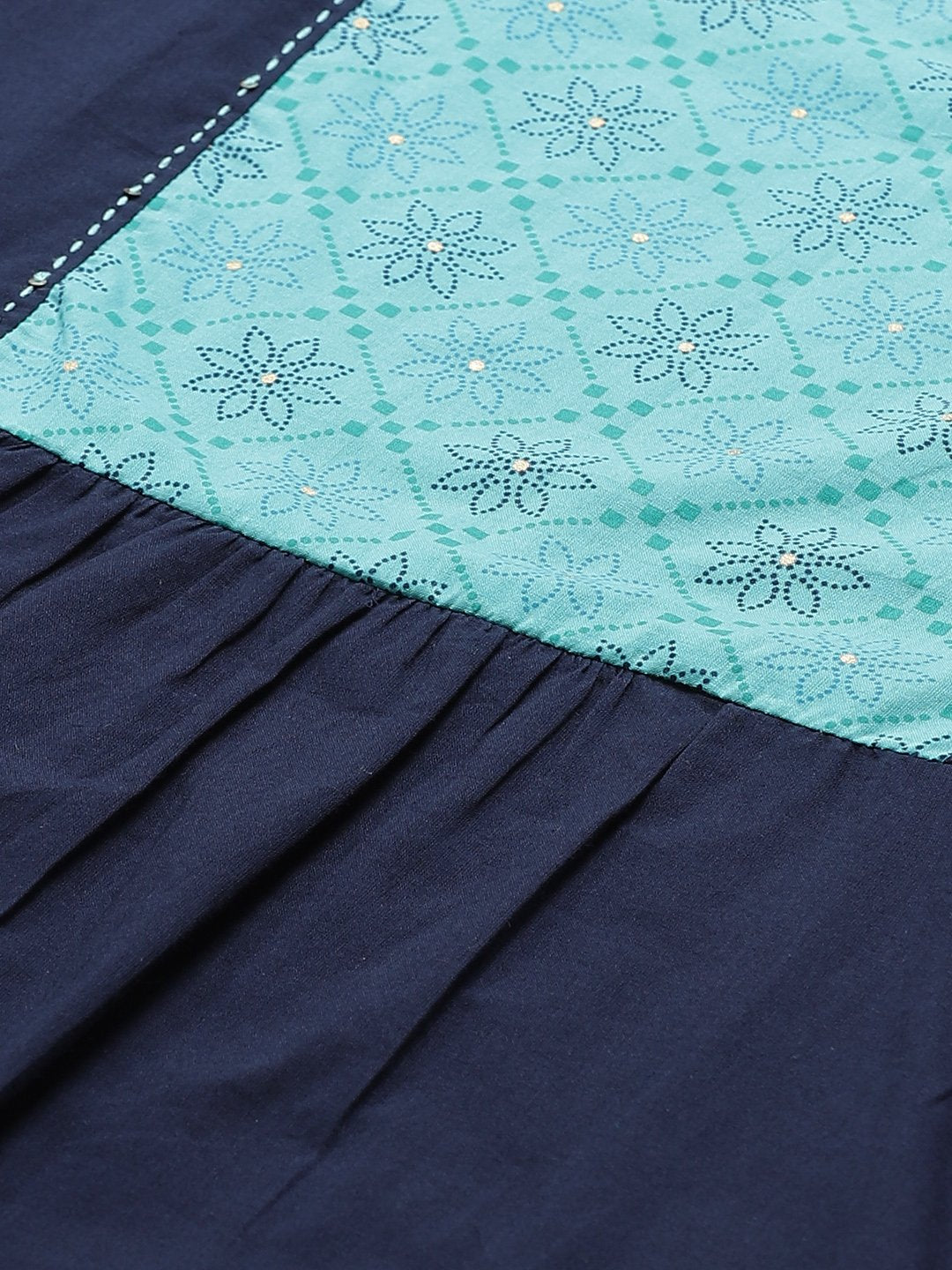 Women Navy Blue Calf Length Three-Quarter Sleeves Straight Solid Yoke Design Cotton Kurta | LASVINI - Redefining Indian Fashion with Elegance