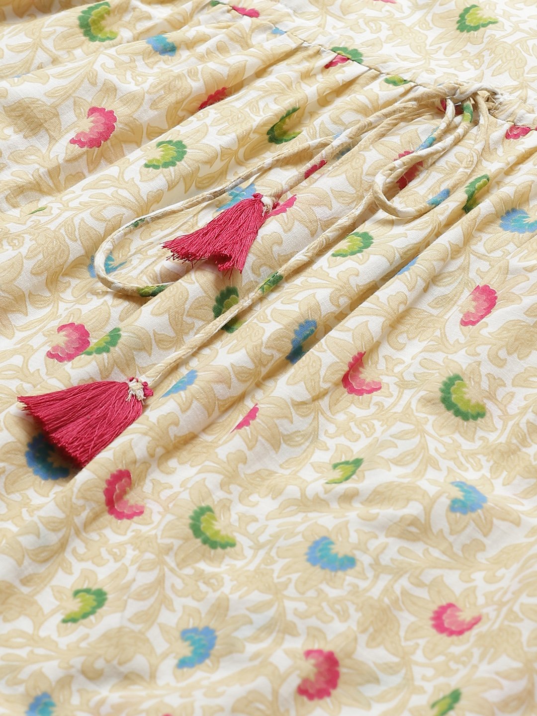 Women White Floral Printed V-Neck Cotton Fit And Flare Dress | LASVINI - Redefining Indian Fashion with Elegance