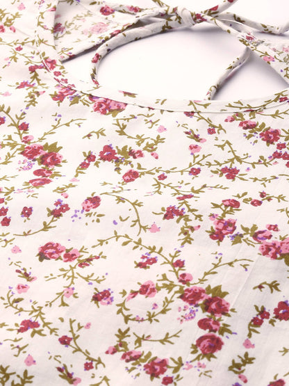 Women White Three-Quarter Sleeves Flared Kurta And Trouser Set | LASVINI - Redefining Indian Fashion with Elegance