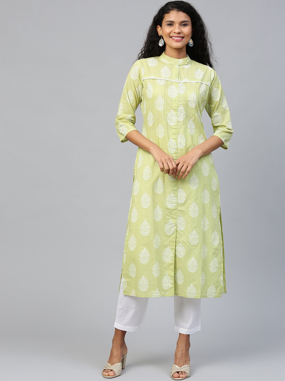 Women White Three-Quarter Sleeves Flared Kurta And Trouser Set | LASVINI - Redefining Indian Fashion with Elegance