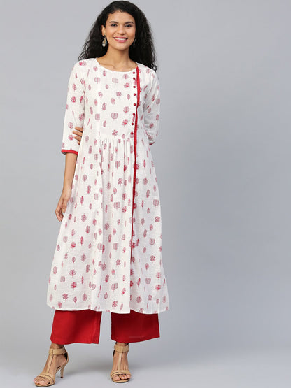 Women White Three-Quarter Sleeves Flared Kurta With Palazzo | LASVINI - Redefining Indian Fashion with Elegance