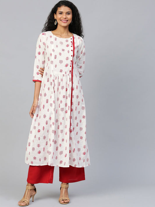 Women White Three-Quarter Sleeves Flared Kurta With Palazzo | LASVINI - Redefining Indian Fashion with Elegance