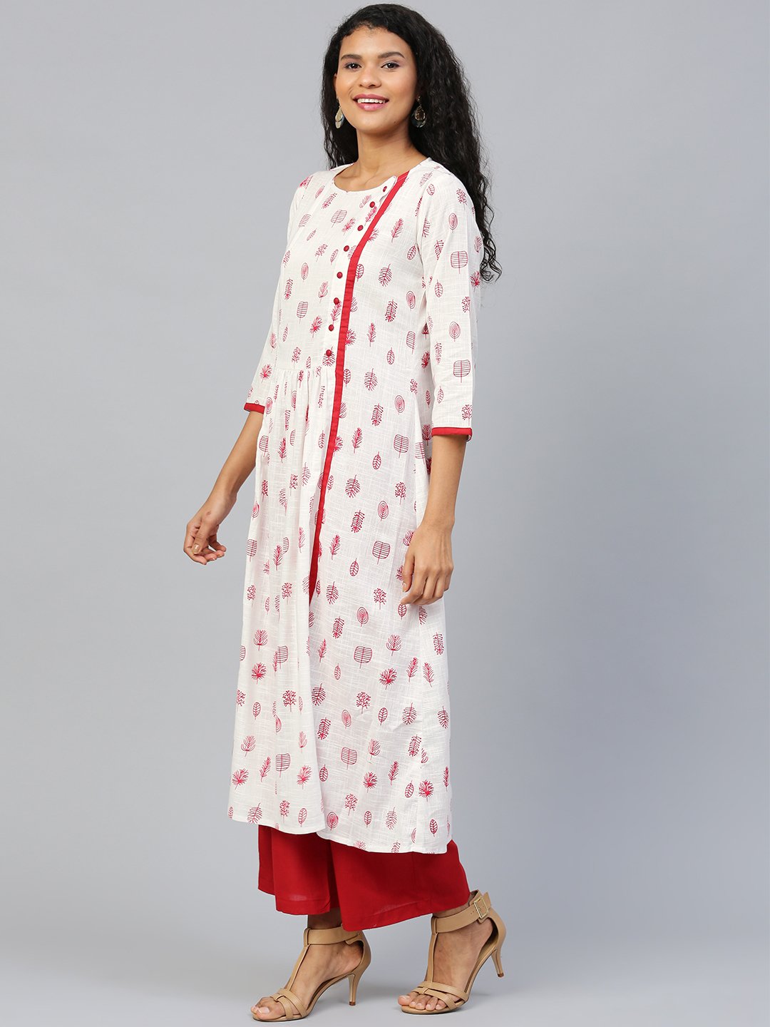 Women White Three-Quarter Sleeves Flared Kurta With Palazzo | LASVINI - Redefining Indian Fashion with Elegance
