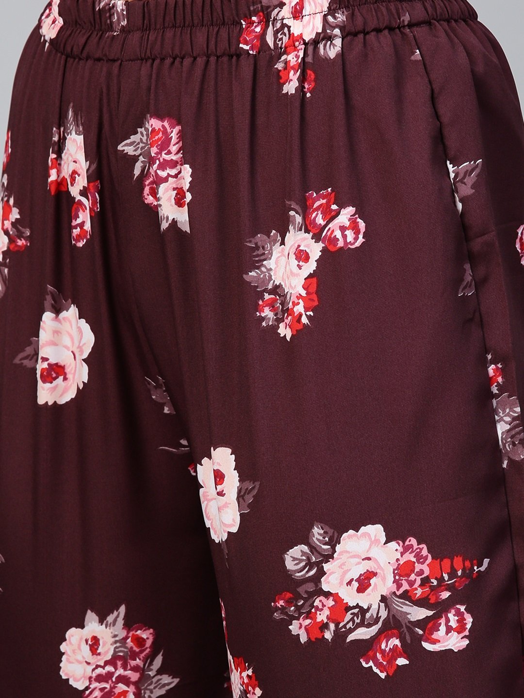 Women Burgundy Three-Quarter Sleeves Flared Kurta Palazzo Set | LASVINI - Redefining Indian Fashion with Elegance