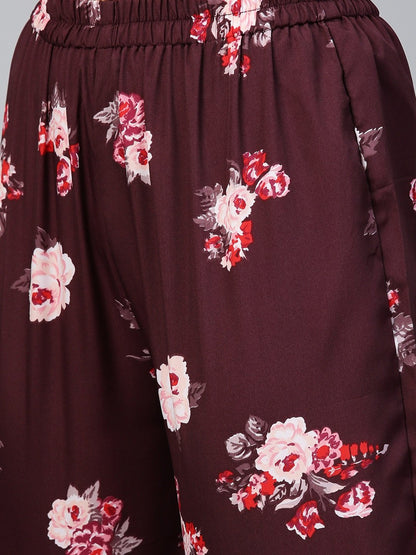 Women Burgundy Three-Quarter Sleeves Flared Kurta Palazzo Set | LASVINI - Redefining Indian Fashion with Elegance