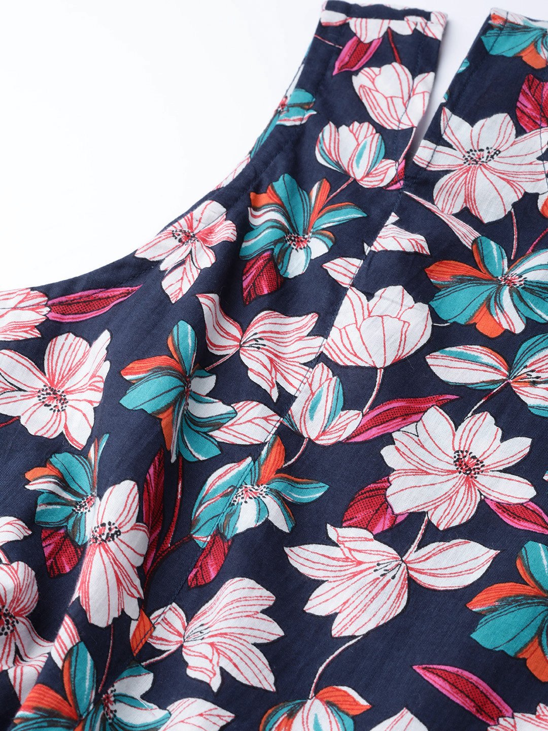 Women Black Floral Printed Round Neck Cotton A-Line Dress | LASVINI - Redefining Indian Fashion with Elegance