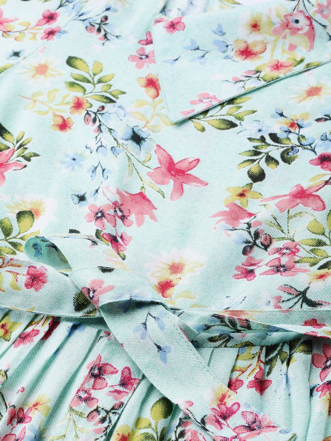 Women Blue Floral Printed Square Neck Viscose Rayon Fit And Flare Dress | LASVINI - Redefining Indian Fashion with Elegance