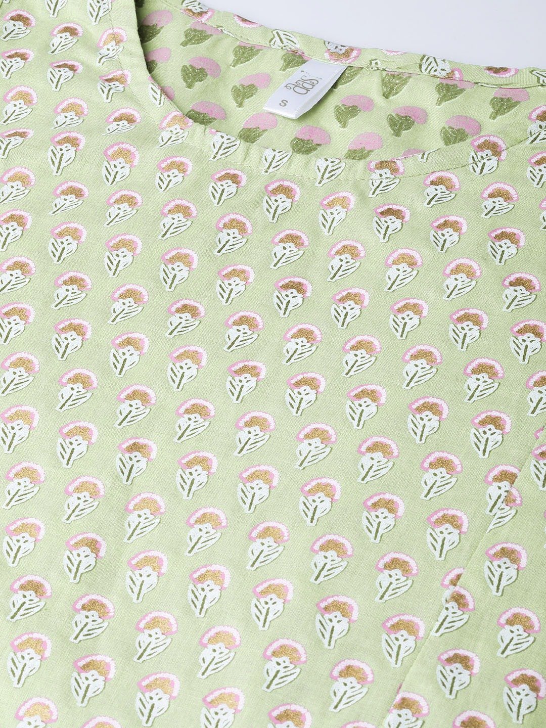 Women Green Ethnic Motifs Printed A-Line Dress | LASVINI - Redefining Indian Fashion with Elegance