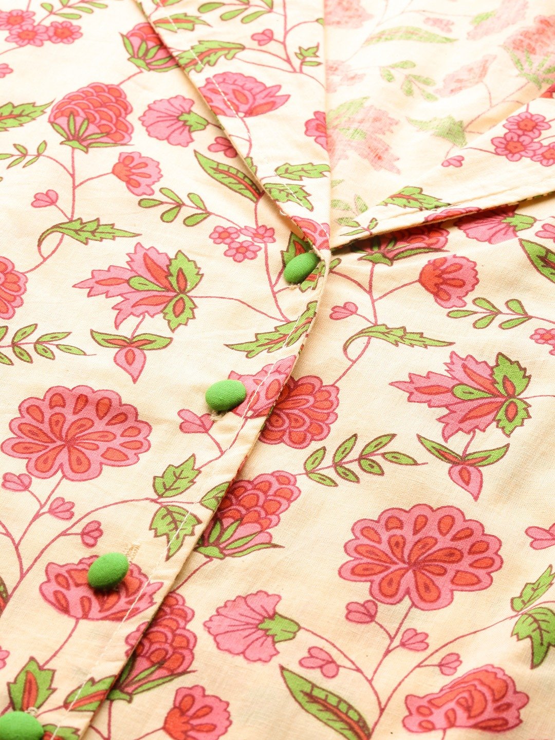 Women Beige Floral Printed Night Suit | LASVINI - Redefining Indian Fashion with Elegance