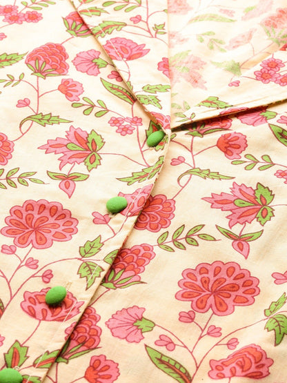Women Beige Floral Printed Night Suit | LASVINI - Redefining Indian Fashion with Elegance
