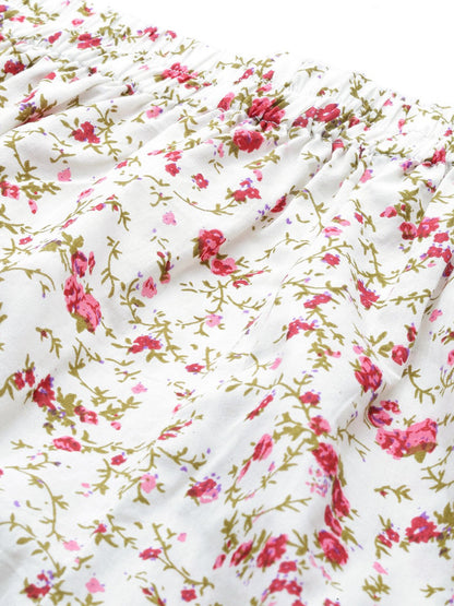 Women White Floral Printed Night Suit | LASVINI - Redefining Indian Fashion with Elegance