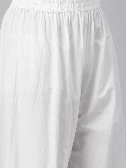 Women White Three-Quarter Sleeves Flared Kurta With Palazzo | LASVINI - Redefining Indian Fashion with Elegance