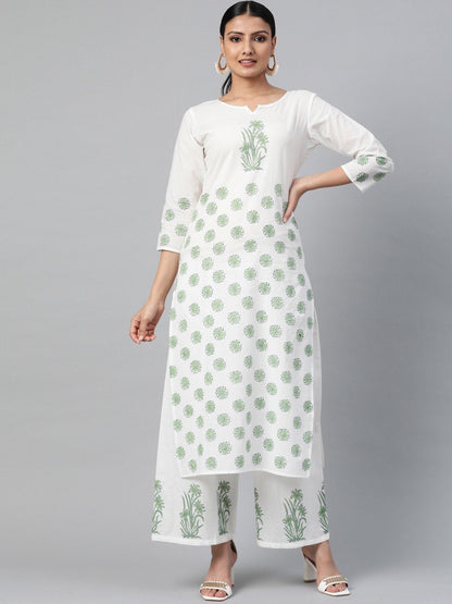 Women White Three-Quarter Sleeves Straight Kurta With Palazzo | LASVINI - Redefining Indian Fashion with Elegance