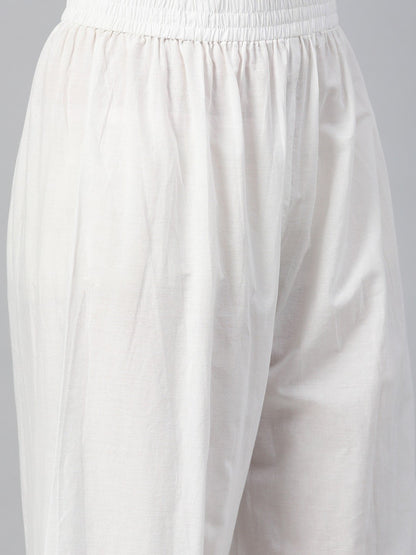Women White Three-Quarter Sleeves Straight Kurta With Palazzo | LASVINI - Redefining Indian Fashion with Elegance