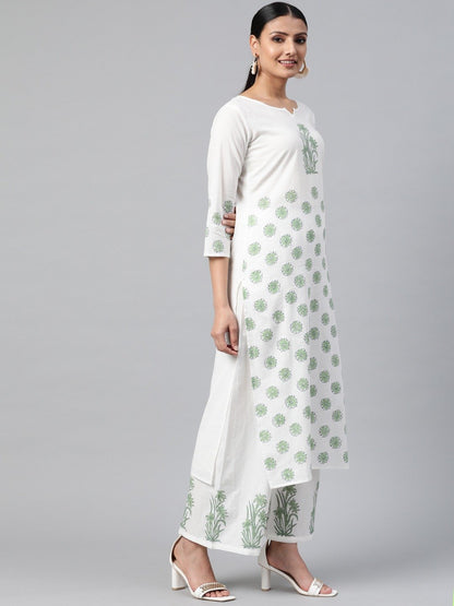 Women White Three-Quarter Sleeves Straight Kurta With Palazzo | LASVINI - Redefining Indian Fashion with Elegance