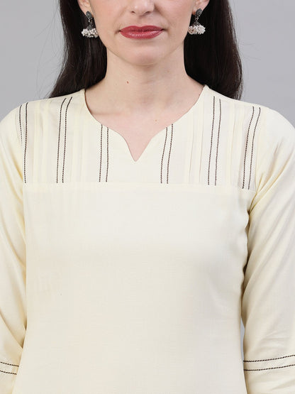 Women Cream Three-Quarter Sleeves Straight Kurta Palazzo With Dupatta | LASVINI - Redefining Indian Fashion with Elegance