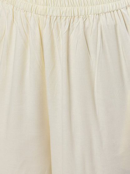 Women Cream Three-Quarter Sleeves Straight Kurta Palazzo With Dupatta | LASVINI - Redefining Indian Fashion with Elegance