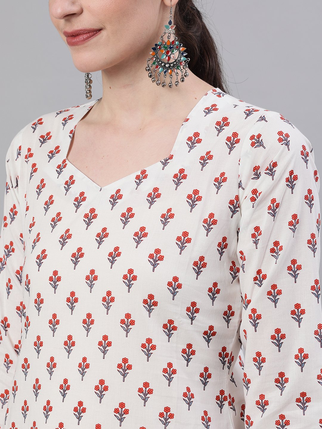 Women White Three-Quarter Sleeves Straight Kurta And Wide Leg Palazzo Set | LASVINI - Redefining Indian Fashion with Elegance