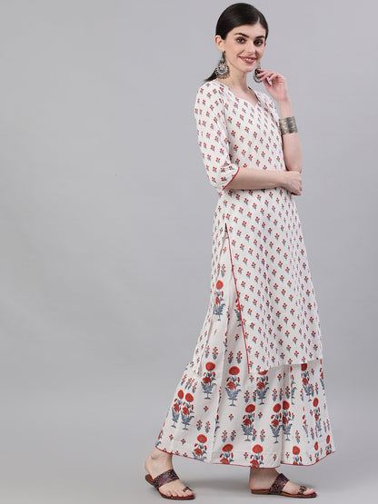 Women White Three-Quarter Sleeves Straight Kurta And Wide Leg Palazzo Set | LASVINI - Redefining Indian Fashion with Elegance