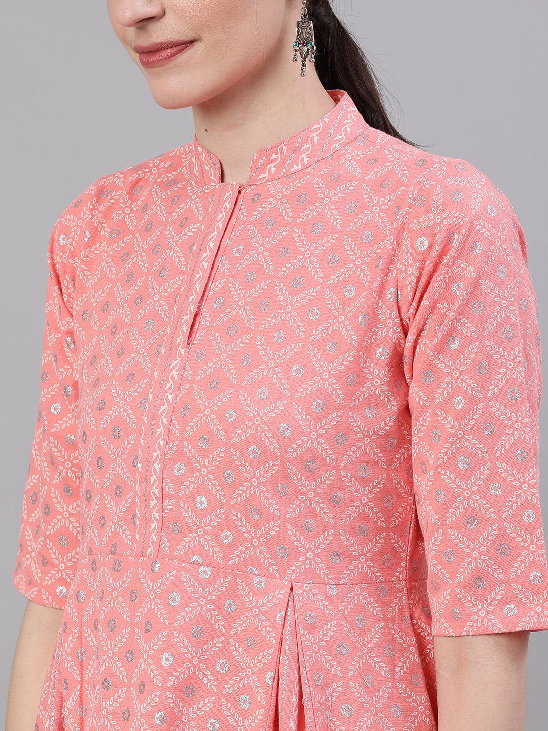 Women Light Pastel Pink Three-Quarter Sleeves Flared Kurta With Palazzo | LASVINI - Redefining Indian Fashion with Elegance