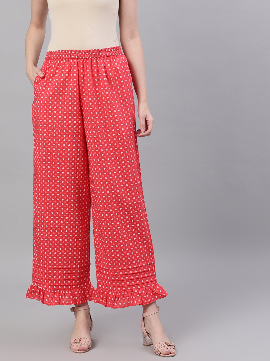 Women Dusky Pink Polkadot Print Trouser | LASVINI - Redefining Indian Fashion with Elegance