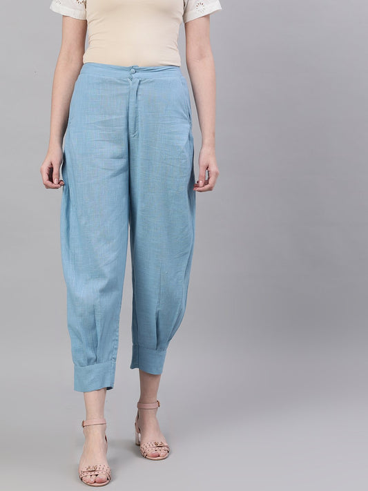 Women Blue Regular Fit Solid Joggers | LASVINI - Redefining Indian Fashion with Elegance
