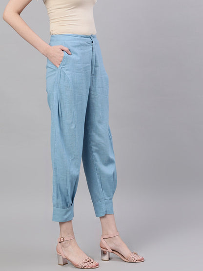 Women Blue Regular Fit Solid Joggers | LASVINI - Redefining Indian Fashion with Elegance
