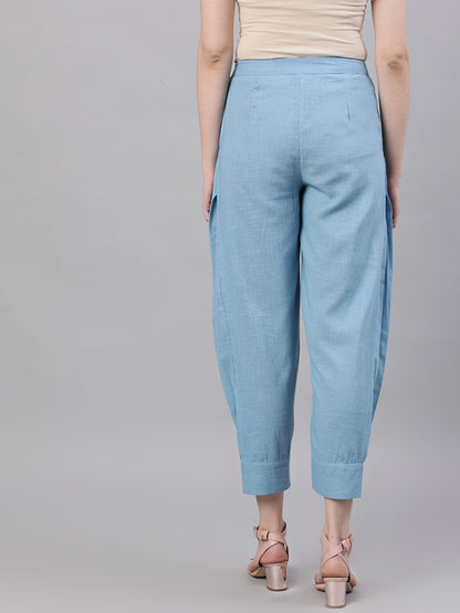 Women Blue Regular Fit Solid Joggers | LASVINI - Redefining Indian Fashion with Elegance