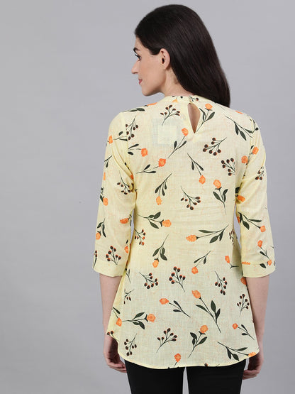 Women Yellow Floral Print Pin-Tuck Tunic | LASVINI - Redefining Indian Fashion with Elegance