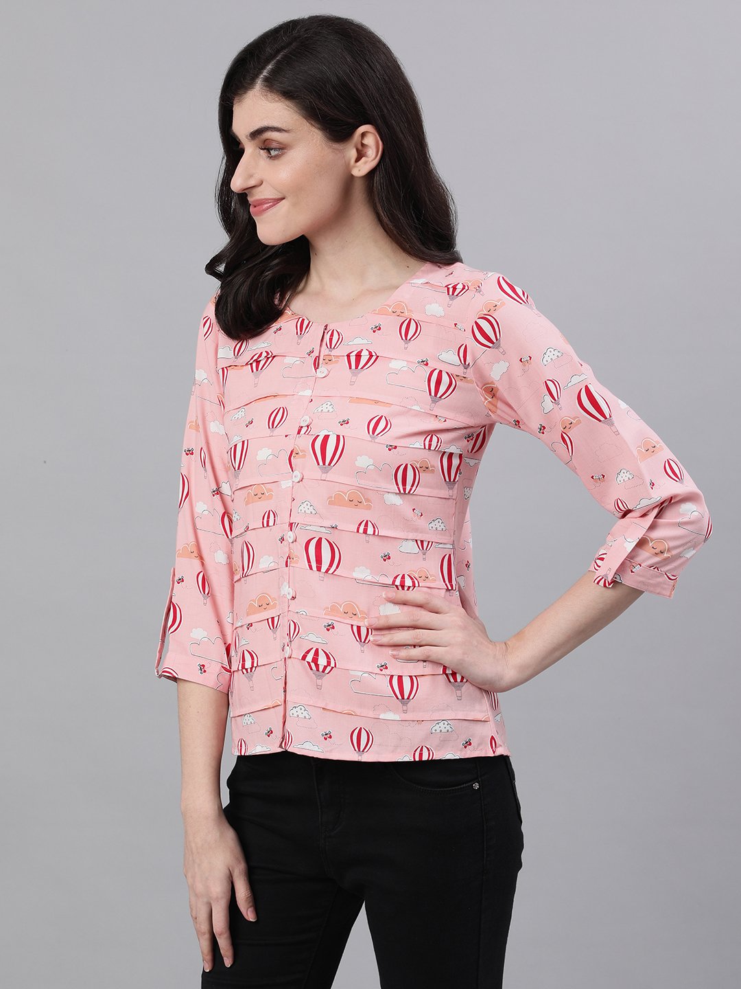 Women Peach Three-Quarter Sleeves Gathered Or Pleated Top | LASVINI - Redefining Indian Fashion with Elegance