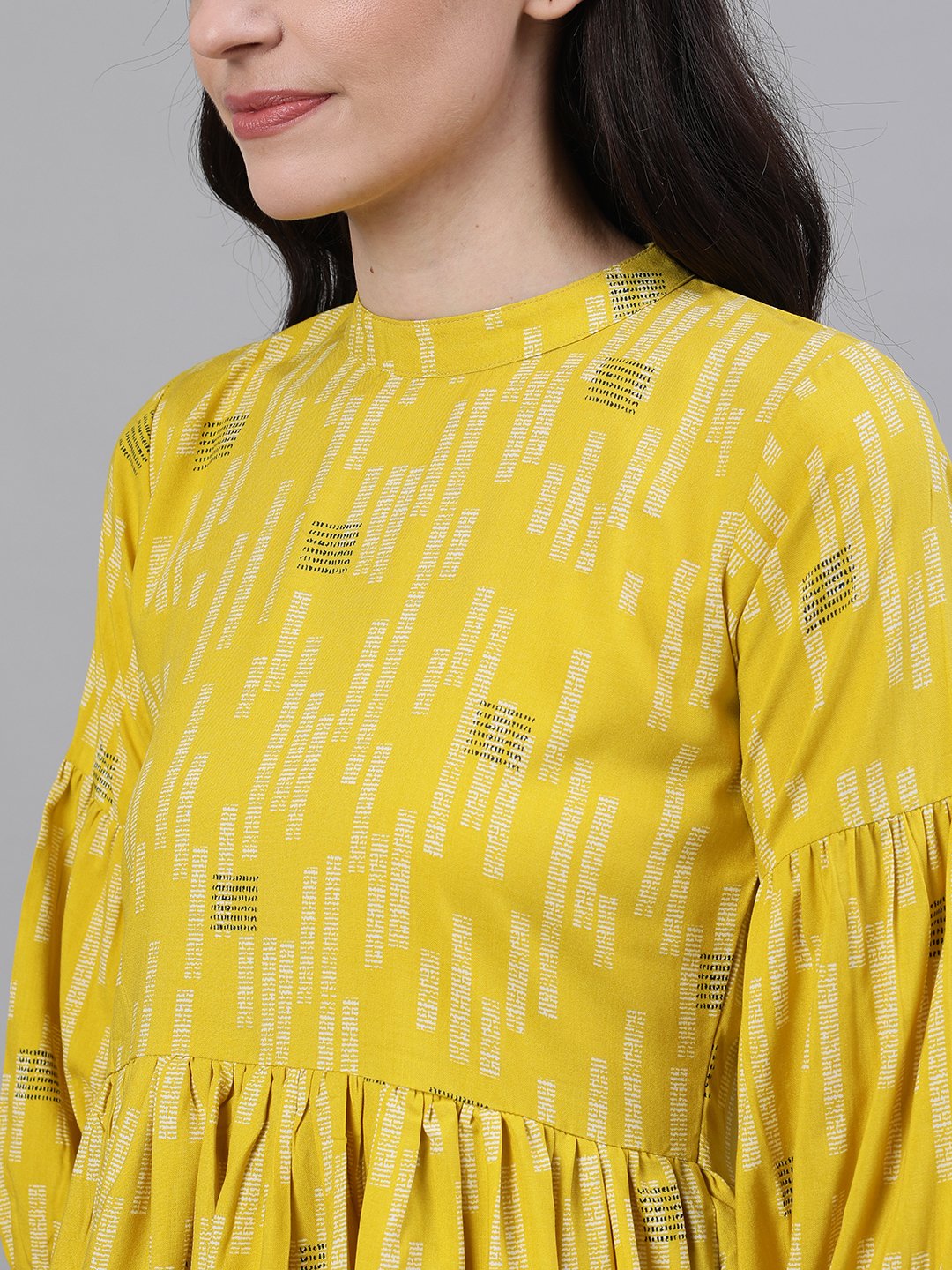 Women Yellow Three-Quarter Sleeves Gathered Or Pleated Top | LASVINI - Redefining Indian Fashion with Elegance
