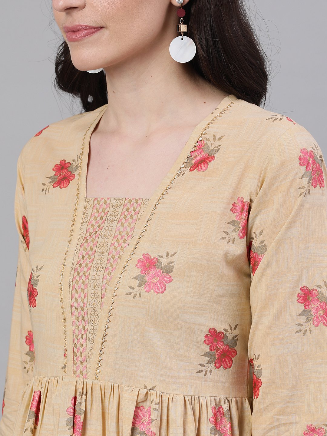 Women Yellow Floral Printed Square Neck Cotton Maxi Dress | LASVINI - Redefining Indian Fashion with Elegance