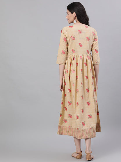 Women Yellow Floral Printed Square Neck Cotton Maxi Dress | LASVINI - Redefining Indian Fashion with Elegance