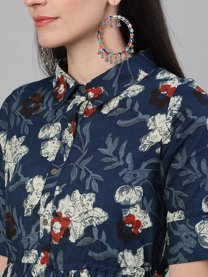 Women Black And Multi Tie-Up Neck A-Line Dress With Flared Sleeves | LASVINI - Redefining Indian Fashion with Elegance