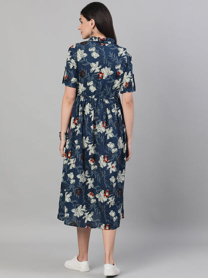 Women Black And Multi Tie-Up Neck A-Line Dress With Flared Sleeves | LASVINI - Redefining Indian Fashion with Elegance