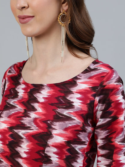 Women Pink Printed Maxi Dress With Three Quarter Sleeves | LASVINI - Redefining Indian Fashion with Elegance